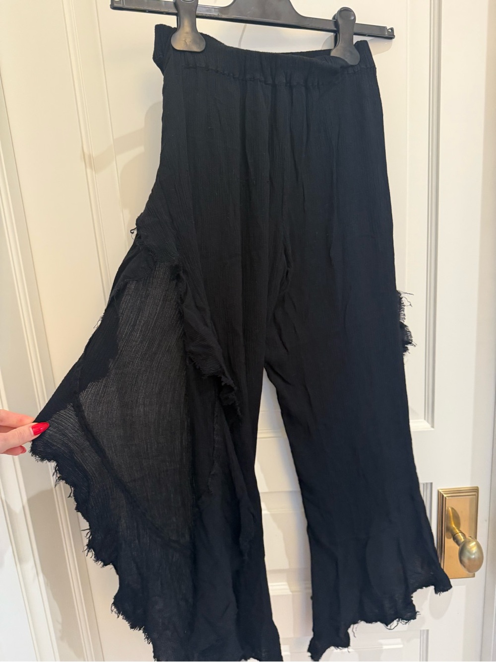 ASOS Black Wide-Leg Frayed Hem Pull-On Pants
